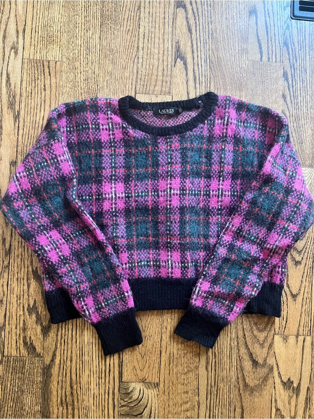 Lauren Ralph Lauren cropped wool plaid sweater. Gorgeous and bright. Large